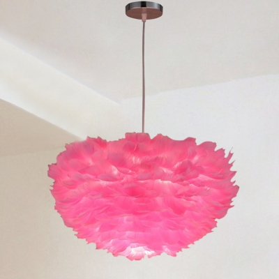 Hemispherical Bedroom Pendant Lamp Feather 1-Light Nordic Style Hanging Lighting