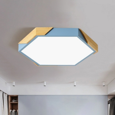 Hexagon Splicing Flush Mount Lamp Nordic Wooden Kitchen LED Ceiling Mounted Light
