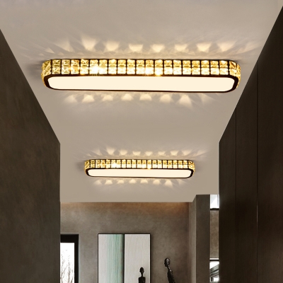 K9 Crystal Embedded Oval Ceiling Fixture Simplicity LED Flush-Mount Light for Corridor