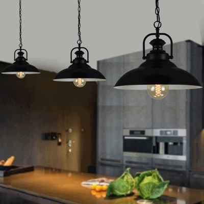 Metallic Pot Lid Hanging Light Simplicity 1 Bulb Restaurant Pendant Light in Black Outer & White Inner