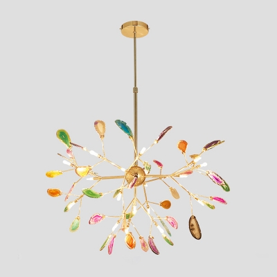 Minimalist Branched Firefly Chandelier Lighting Agate Living Room LED Pendant Light in Gold