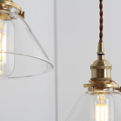 Minimalistic Conic Hanging Light Fixture Single Clear Glass Ceiling Pendant in Brass