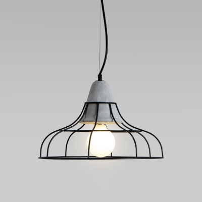 Simplicity Caged Suspension Lighting Metal Single-Bulb Dining Room Pendant Ceiling Light in Grey