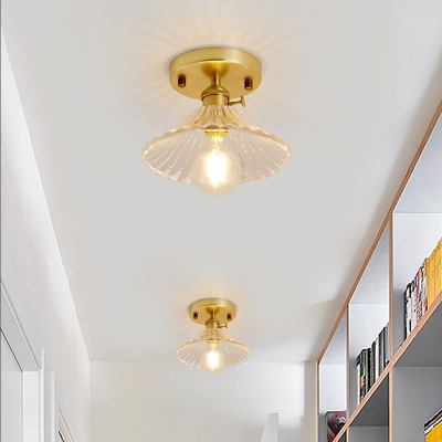 Tapered Hallway Semi Flush Mount Light Simple Clear Glass Single Gold Ceiling Lamp