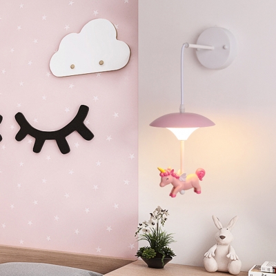 Umbrella Shaped Wall Hanging Light Kids Acrylic Pink LED Sconce Light with Unicorn Deco