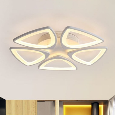 White Flower Shape LED Flush Light Contemporary Metal Semi Flush Ceiling Light for Living Room