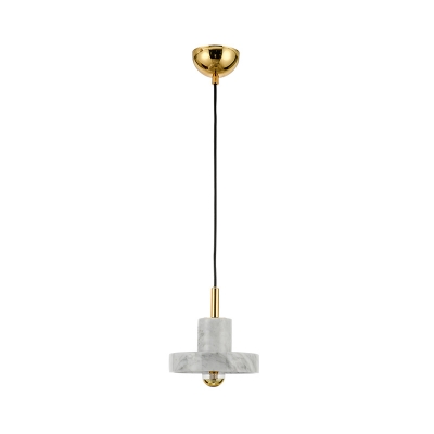 White Pot-Lid Shaped Pendant Light Kit Minimalist 1-Head Marble Ceiling Hang Lamp