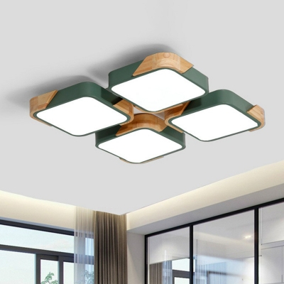 Wood Checkered Flush Ceiling Light Nordic LED Flush Mount Lighting Fixture for Living Room