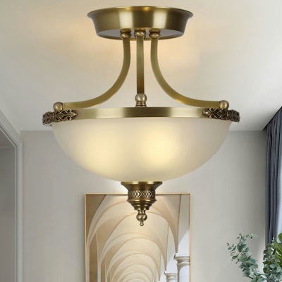 3 Bulbs Chandelier Lighting Classic Bowl Shade Frosted Glass Pendant Light in Gold