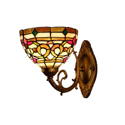 Baroque Bell Wall Lamp Single Stained Art Glass Sconce Lighting in Gold for Living Room