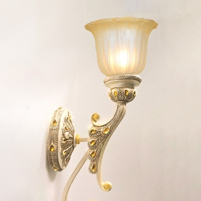 Bell Shaped Wall Mount Light Vintage Beige Opaque Glass Wall Sconce Lighting with K9 Crystal