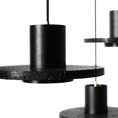 Black Hat Shaped Hanging Lamp Novelty Minimalist 1 Bulb Terrazzo Pendant Ceiling Light
