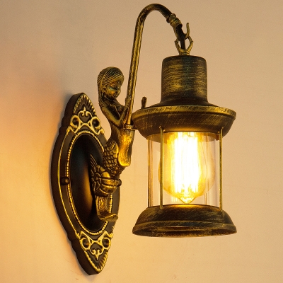Bronze Finish Lantern Wall Light Sconce Nautical Metal 1 Head Foyer Wall Lamp Fixture