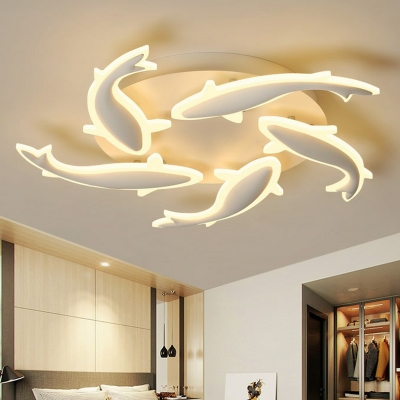 Carp LED Flush-Mount Light Novelty Modern Acrylic White Semi Flush Ceiling Light Fixture