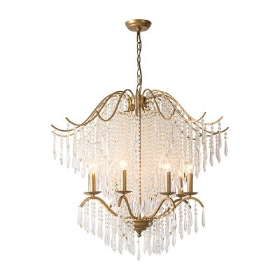 Cascade Crystal Strand Chandelier Traditional Dining Room Suspended Lighting Fixture in Gold