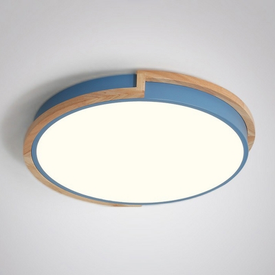 Circle Bedroom Flush Ceiling Light Fixture Acrylic Macaron LED Flush Mount with Wood Frame