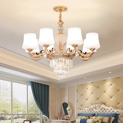 Conical Up Chandelier Lamp Retro White Frost Glass Suspension Lighting for Bedroom