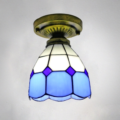 Cut Glass Scalloped Ceiling Lighting Mediterranean 1-Light Bronze Semi Flush Mount Light