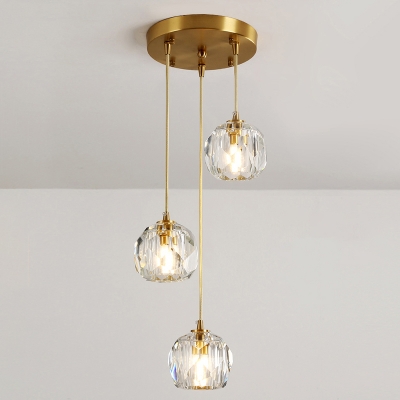 Cut K9 Crystal Ball Pendant Light Postmodernism Brass LED Multi Hanging Light Fixture