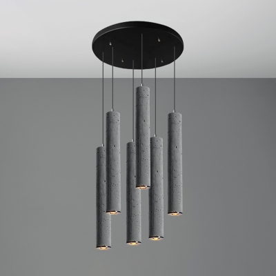 Cylindrical Hanging Light Simplicity Cement Dining Room Ceiling Lighting Fixture in Grey