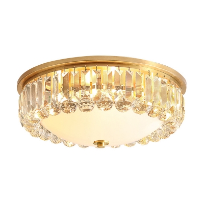 Gold Finish 4-Light Ceiling Fixture Postmodern Crystal Bowl Flush Mount Lamp with Opal Glass Diffuser