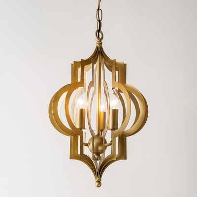 Gold Plated Lantern Chandelier Pendant Traditional Metal 3-Light Kitchen Hanging Light