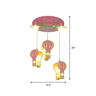 Hot Air Balloon Multiple Lamp Pendant Kid Wooden 5-Head Bedroom Hanging Ceiling Light