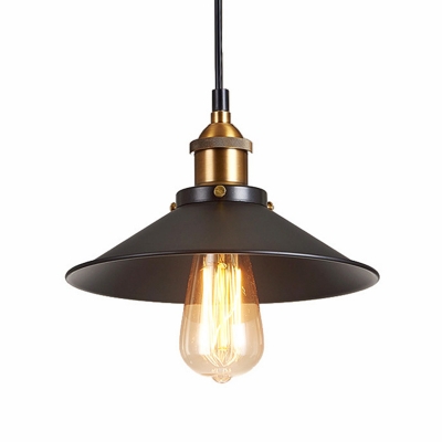 Industrial Cone Shade Hanging Light 1 Bulb Metallic Pendant Light Fixture in Black
