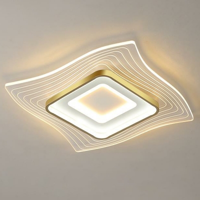 Twisted Square Acrylic Flush Light Novelty Modern LED Gold Flush Mount Ceiling Light