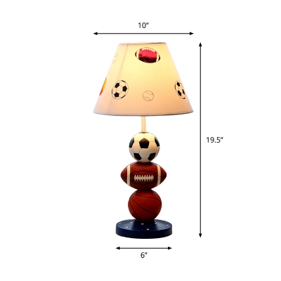 White Empire Shade Night Lamp Kid Single Fabric Table Light with Sports Balls Deco