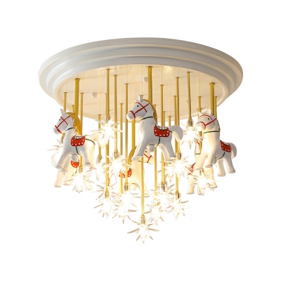 White Horse Flushmount Ceiling Lamp Kids Resin LED Starry Semi Flush Mount Light for Nursery