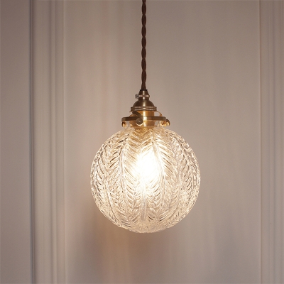 1-Bulb Globe Down Lighting Pendant Industrial Clear Textured Glass Pendulum Light