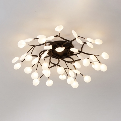 Branch LED Semi Flush Mount Simplicity Metallic Living Room Close To Ceiling Chandelier