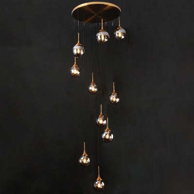 Brass Plated Spiral Hanging Light Kit Postmodern Ball Glass Multi Pendant Ceiling Light