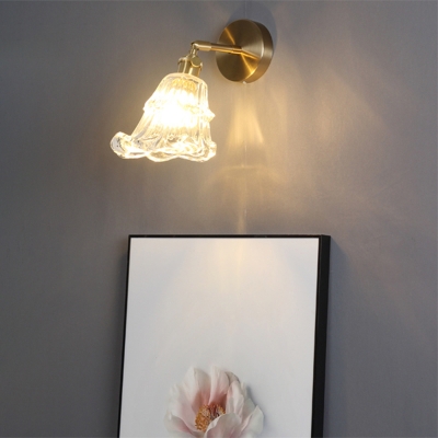Brass Swing Arm Wall Lamp Industrial Metal Single Bedroom Reading Light with Clear Glass Shade