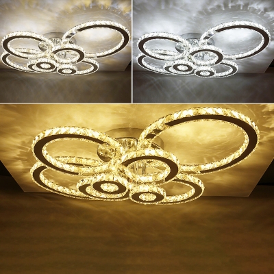 Bubble Rings Semi Flush Ceiling Light Modern Inserted Crystal Living Room LED Flushmount in Stainless Steel