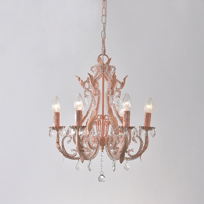 Candelabra Bedroom Suspension Lighting Traditional Metal 6-Bulb Chandelier with Crystal Accent