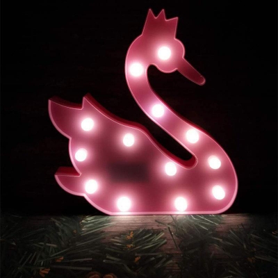 Cartoon Animal LED Night Light Plastic Girls Bedroom Battery Wall Lighting in Pink