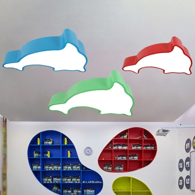 Cartoon Dolphin LED Flush Mount Lamp Acrylic Nursery School Flush Ceiling Light Fixture