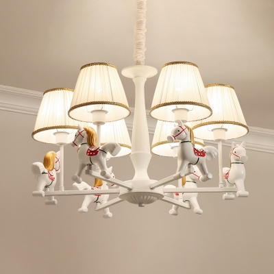 Cartoon Steed Pendant Light Fixture Resin Child Bedroom Chandelier with Empire Lamp Shade in White