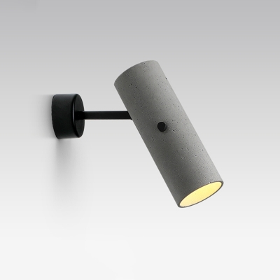 Cement Cylindrical Wall Light Fixture Nordic Style LED Wall Spotlight in Grey for Bedside