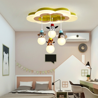 Cloud Shaped Pendant Light Fixture Cartoon Acrylic White Multiple Hanging Lamp with Animal Socket