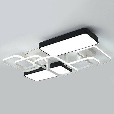 Contemporary LED Ceiling Flush Light Black-White Geometric Flush Mount with Acrylic Shade