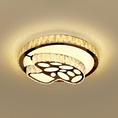 Contemporary LED Ceiling Lighting Stainless Steel Geometrical Flushmount Light with Crystal Shade