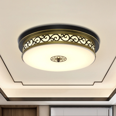 Cream Glass Black Flush Ceiling Light Shaded Vintage Flush Mount Lighting Fixture for Living Room