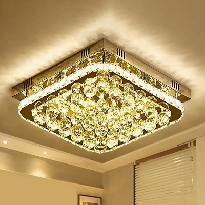 Crystal Framework Flush Mounted Light Contemporary Stainless Steel LED Ceiling Lamp