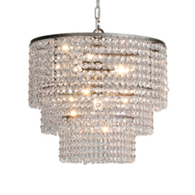 Crystal Octagons Chrome Finish Drop Pendant 3-Tiered Contemporary Chandelier Light Fixture