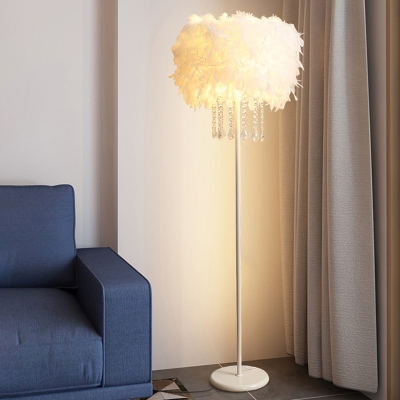 Drum Shaped Floor Standing Light Simplicity Feather 1 Head White Floor Lamp for Living Room