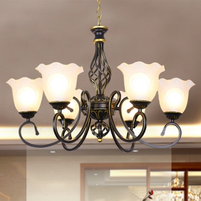 Flower Shade Ruffle Glass Ceiling Lighting Traditional Living Room Chandelier Light Fixture