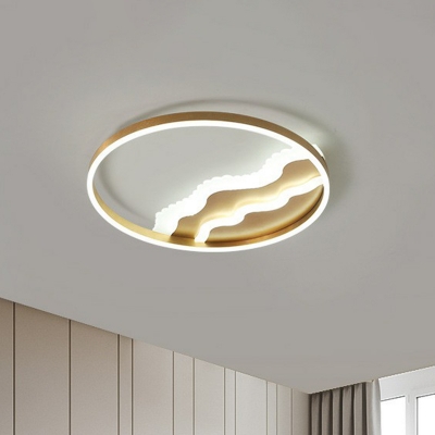 Gold Loop LED Ceiling Mount Lamp Minimalist Metal Flush-Mount Light with Acrylic Wave Decor